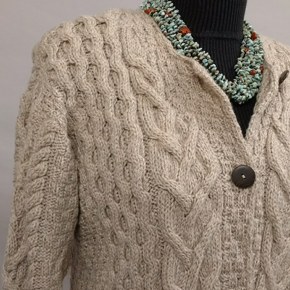Aran Isles Knitwear Sweaters Irish Aran Knit Cardigan Neutral Beige